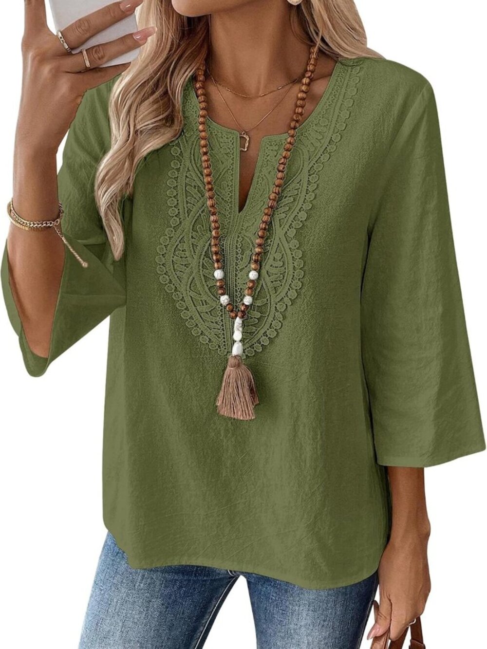Chic Women's 3/4 Sleeve Linen Cotton Tops - Lightweight, Casual & Stylish